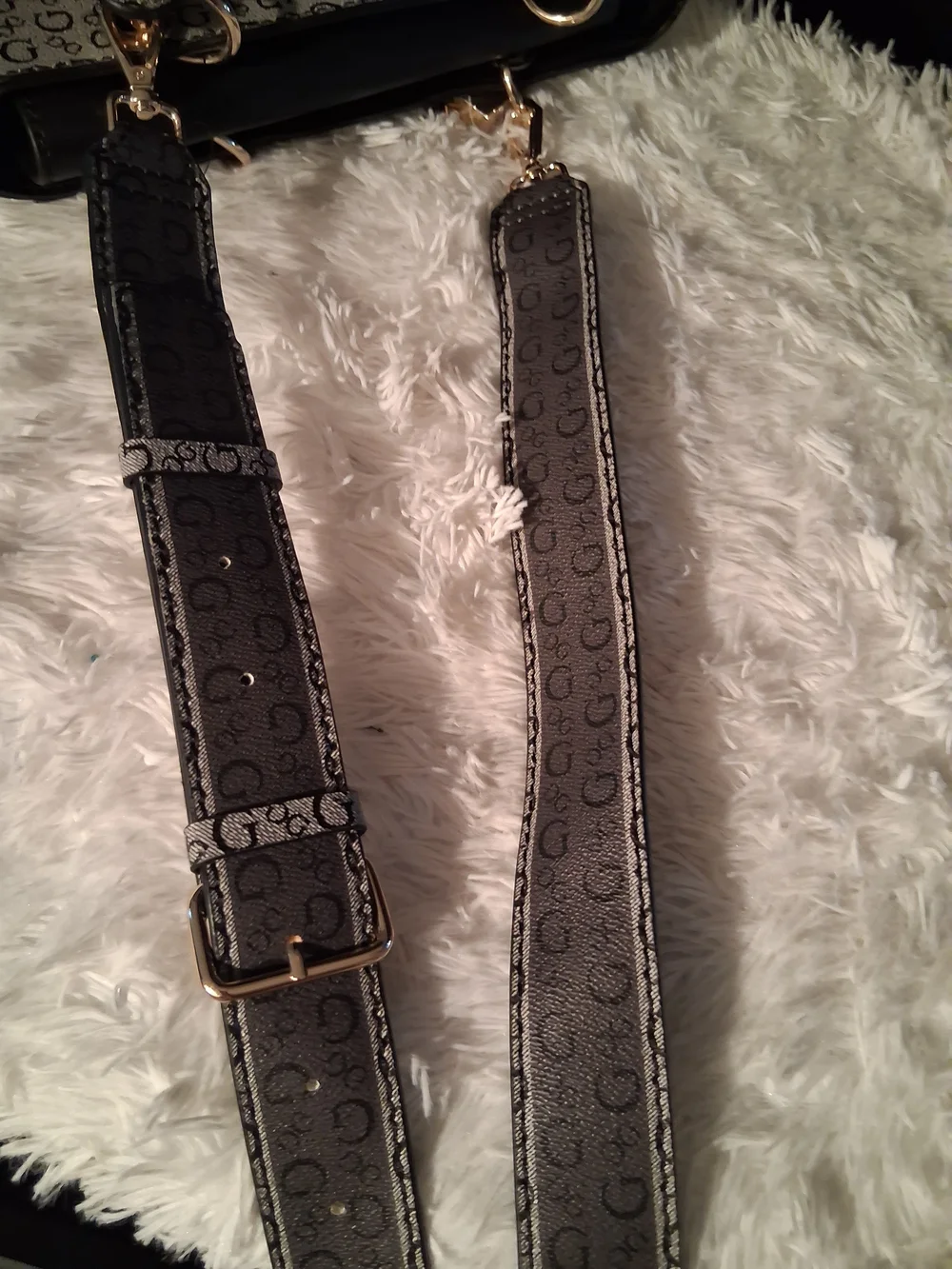 Guess Monogram Logo Satchel in Black and Gray with Gold Hardware